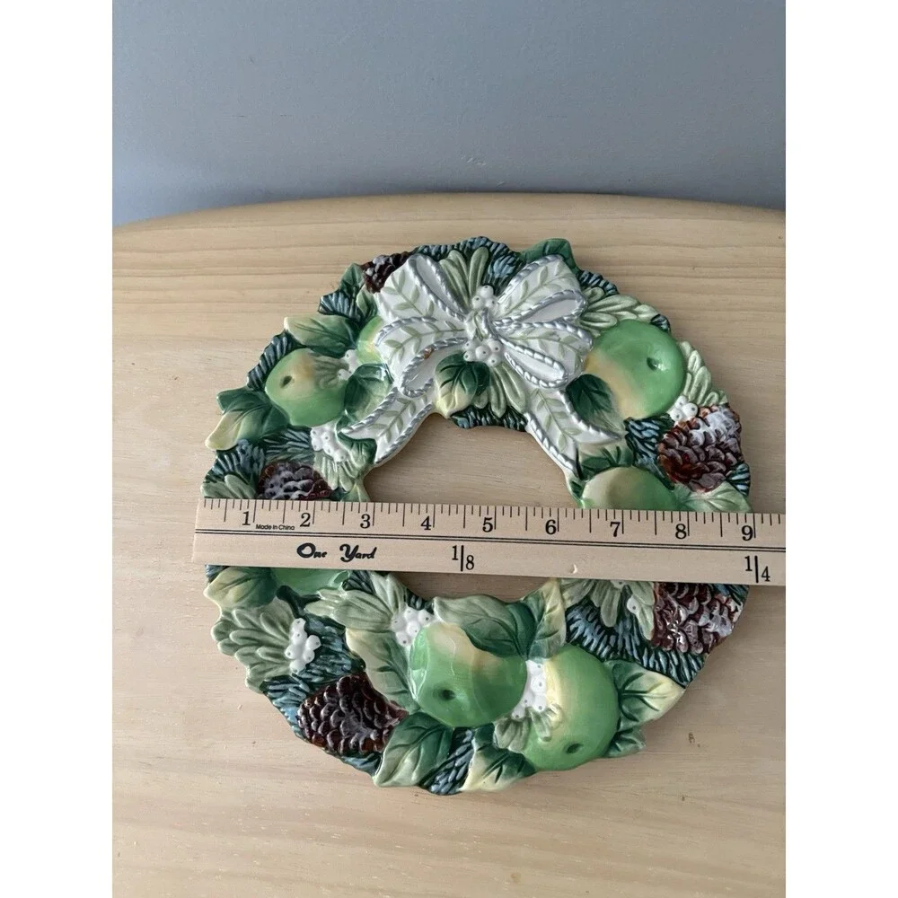 Fitz & Floyd Deviled Egg Serving Plate Winter Garden Green Wreath Christmas  9